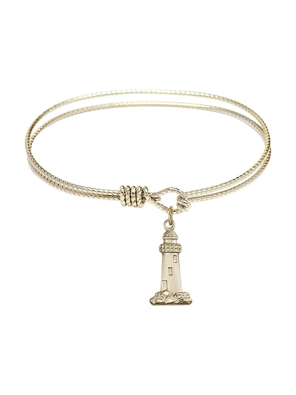 Round Eye Hook Bangle Bracelet w/Crucifix in Gold-Filled 