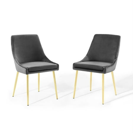 Modway Viscount Performance Velvet Dining Chairs - Set of 2 in Gold Charcoal