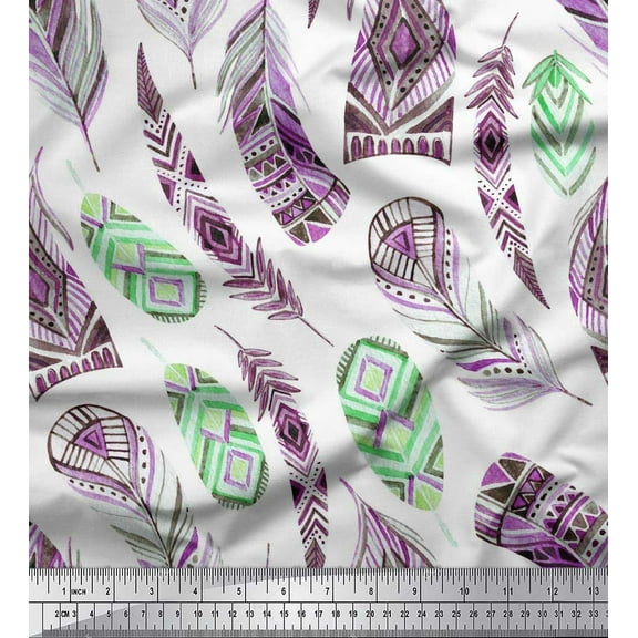 Soimoi polyester Crepe Fabric feather African Print Fabric by Yard 52 Inch Wide