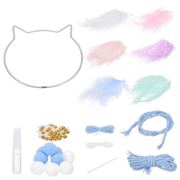 Uxcell DIY Dream Catcher, Cat Making Dream Catcher Supplies Handmade Dream Catcher Kit Feather Pompom Beads for Wall Hanging Ornament Decor Craft, Blue