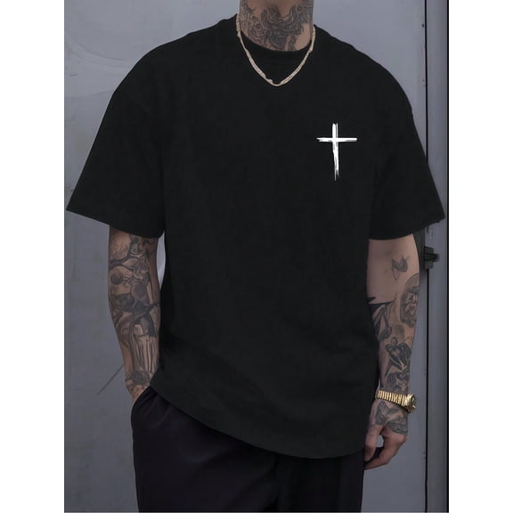 Men's Clothing Cross Printed Black Tshirt, Graphic Tee, Summer Tops, Shirt, Unisex Casual Crew Neck Tshirt