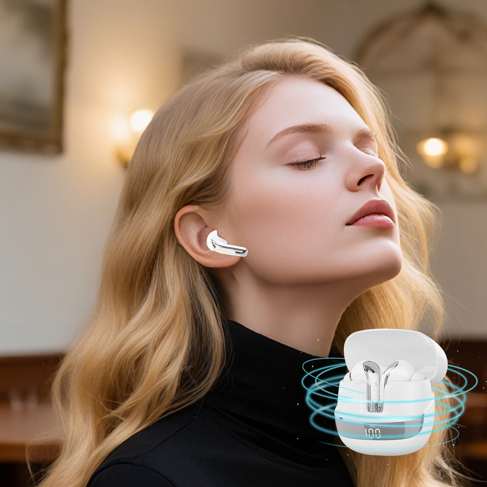 COM1950s Flip Cover Wireless Earbuds,Noise Cancelling Bluetooth 5.4 In-Ear Headphones with 60 Hours Battery Life,Led Smart Display,Ergonomic Fit for Adults,Secure Comfort During Activities