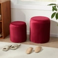 thumbnail image 4 of Round Ottoman with Storage Set of 2,Vanity Stool with Storage for Bedroom, Ottoman Coffee Table,Small Velvet Foot Stool for Living Room, Burgundy, 4 of 18