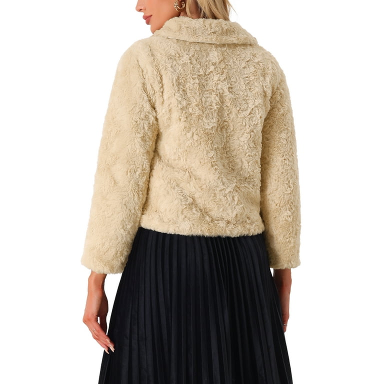 Allegra K Women's Cropped Faux Fur Jacket - Long Sleeve Open Front Bolero Coat For Winter & Weddings