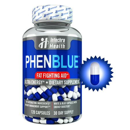 PHENBLUE Ultra Fat-Fighting Support with Energy Boost 120 White Blue Capsules – Premium Diet Pills - Intechra (Best Diet For Breast Health)
