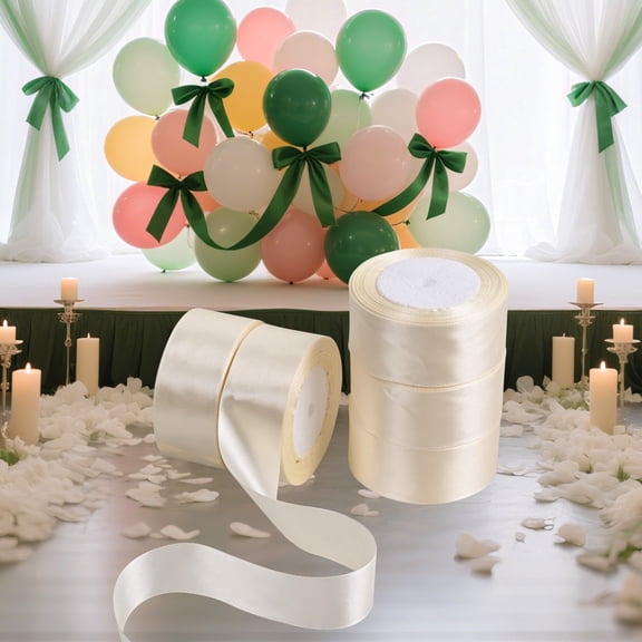 THEGLY 1‑1/2 Inch Ivory Satin Ribbon, 5 Rolls Total 125 Yards Silky Fabric Ribbon for Gift Wrapping, Wedding, Crafts, Christmas, Invitation Decor