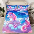 thumbnail image 2 of Manfei Lovely Animal Unicorn Twin Sheet Sets,Rainbow Clouds Print Twin Fitted Sheet,Pink Blue White Flat Sheet For Girls,Luxury Bedroom Decor,3 Pieces, 2 of 7