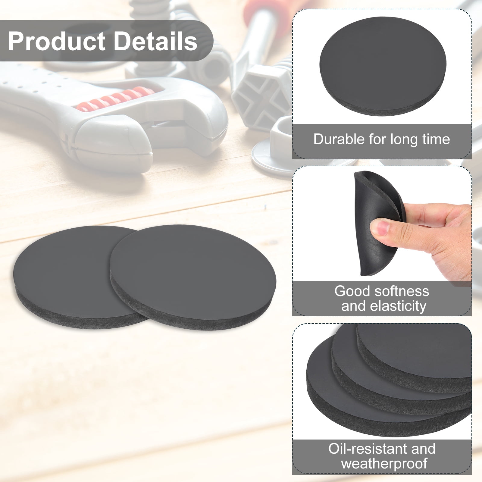 Rubber Solid Discs Washers, 4 Pcs Anti-Vibration Spacer 100mm OD x 8mm Thick, Black