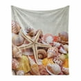 thumbnail image 1 of Seashells Soft Flannel Fleece Blanket, Pile of Seashells Nature Beach Theme Sea Starfish Spiral Shape Pattern, Cozy Plush for Indoor and Outdoor Use, 50" x 60", Coconut Cream Orange, by Ambesonne, 1 of 5