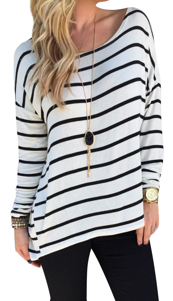 womens black and white striped tee