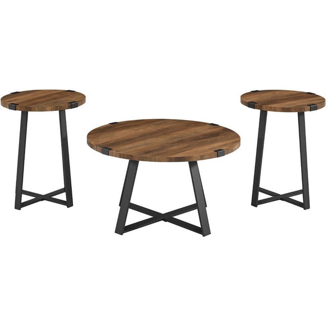 3 Pièces en Métal Enveloppent le Café et la Table de Fin en Chêne Rustique