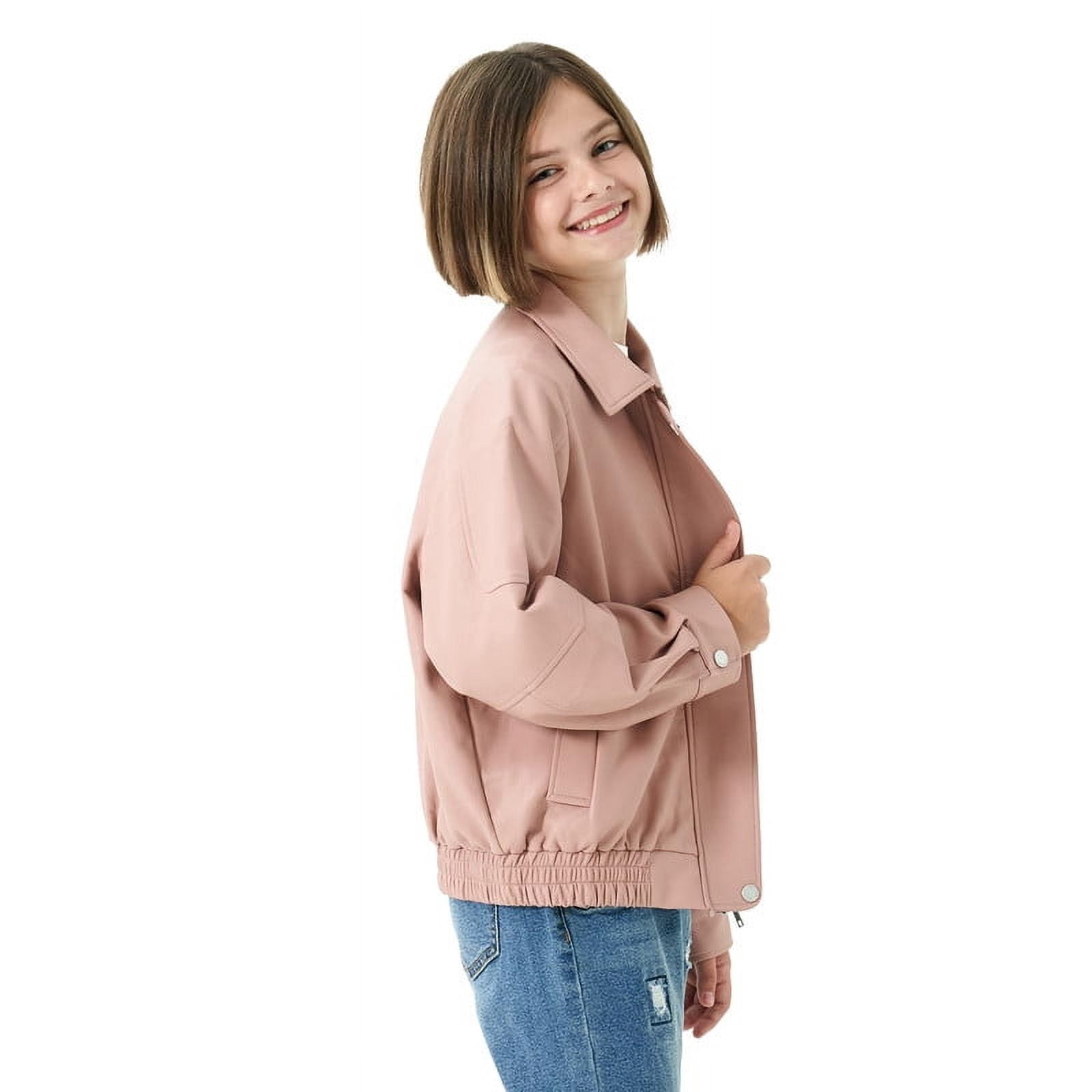 Rolanko Girls Faux Leather Jacket Kids Zip Up Motorcycle Biker Outerwear Coat Pleather Bomber Jacket with Pockets 5-15 Years
