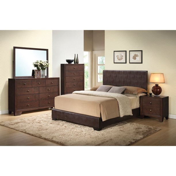 ACME Ireland Eastern King Panel Bed in Brown Faux Leather, Multiple