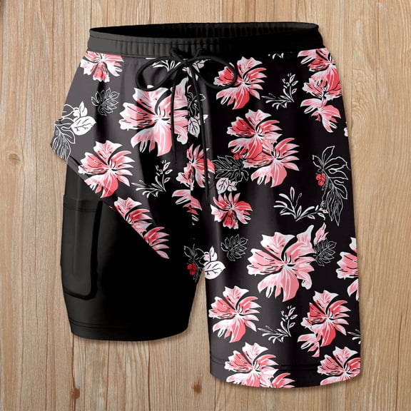 Trendfront Women's High Waisted Floral Graphic Print 2 in 1 Beach Shorts Built-in Liner with Pockets Vacation Activewear