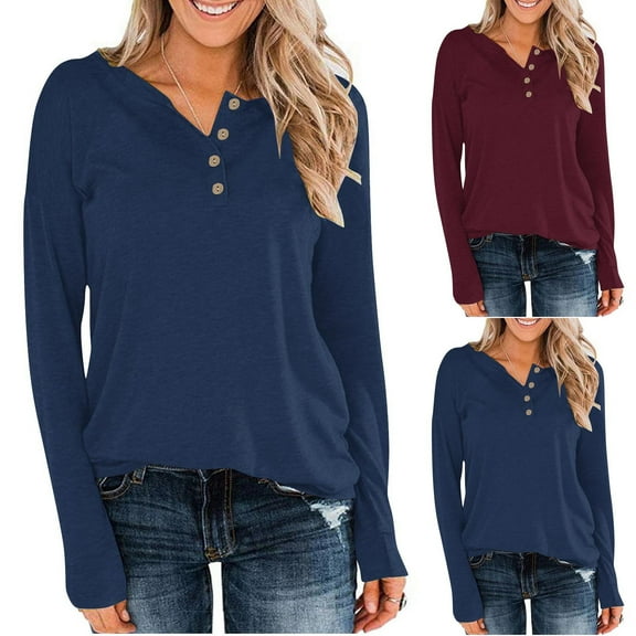 2025 New Fashion Plus Size Women Loose Buttons Casual Long Sleeve Pullover Sweatshirts Tops Blouses
