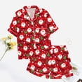 thumbnail image 5 of Womens Pajama Sets 2 Piece Christmas Short Sleeve Sleepwear Graphic Printed Cute Buttons Tops Shorts Silk Satin Pajama Set, 5 of 5
