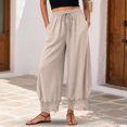 thumbnail image 2 of RFQWOVSR Women's High Waist Drawstring Wide Leg Linen Pants with Lace Trim Pockets Casual Summer Trousers S, 2 of 5