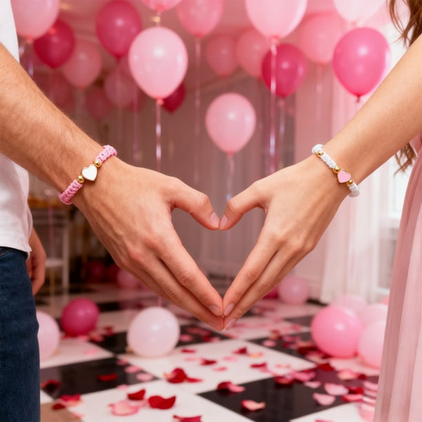 Pulseras de pareja con temática de San Valentín. Linda pulsera ajustable para pareja. Regalo ideal para San Valentín. Pulsera de metal.