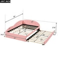 thumbnail image 2 of Full Size Upholstered Daybed with Trundle and Cloud Shaped Guardrail PU Tufted Pull Out Bed Solid Wood Sofa Bed Frame for Living Room, Bedroom, Guest Room, No Box Spring Needed, Pink, 2 of 9