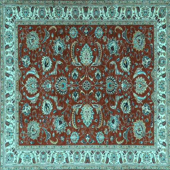 Ahgly Company Indoor Square Persian Light Blue Traditional Area Rugs, 7' Square