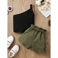 thumbnail image 3 of GXFC Kids Girls Summer Shorts Outfits Little Girls Sleeveless One-shoulder Vest Tops+Elastic Short Pants with Chained Set Casual Clothes 2Pcs 2-7T, 3 of 9