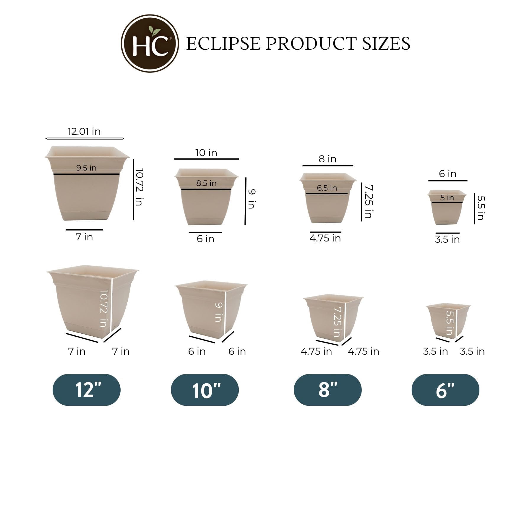 The HC Companies 12 Inch Eclipse Square Planter with Saucer  Indoor Outdoor Plant Pot for Flowers Vegetables Herbs, Cottage Stone Pack of 2