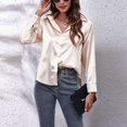 thumbnail image 3 of Blusa de manga larga de seda satinada,Camisa de manga larga para mujer Camisa de manga larga para mujer Camisa con botones para mujer Rendimiento finamente afinado, 3 of 8