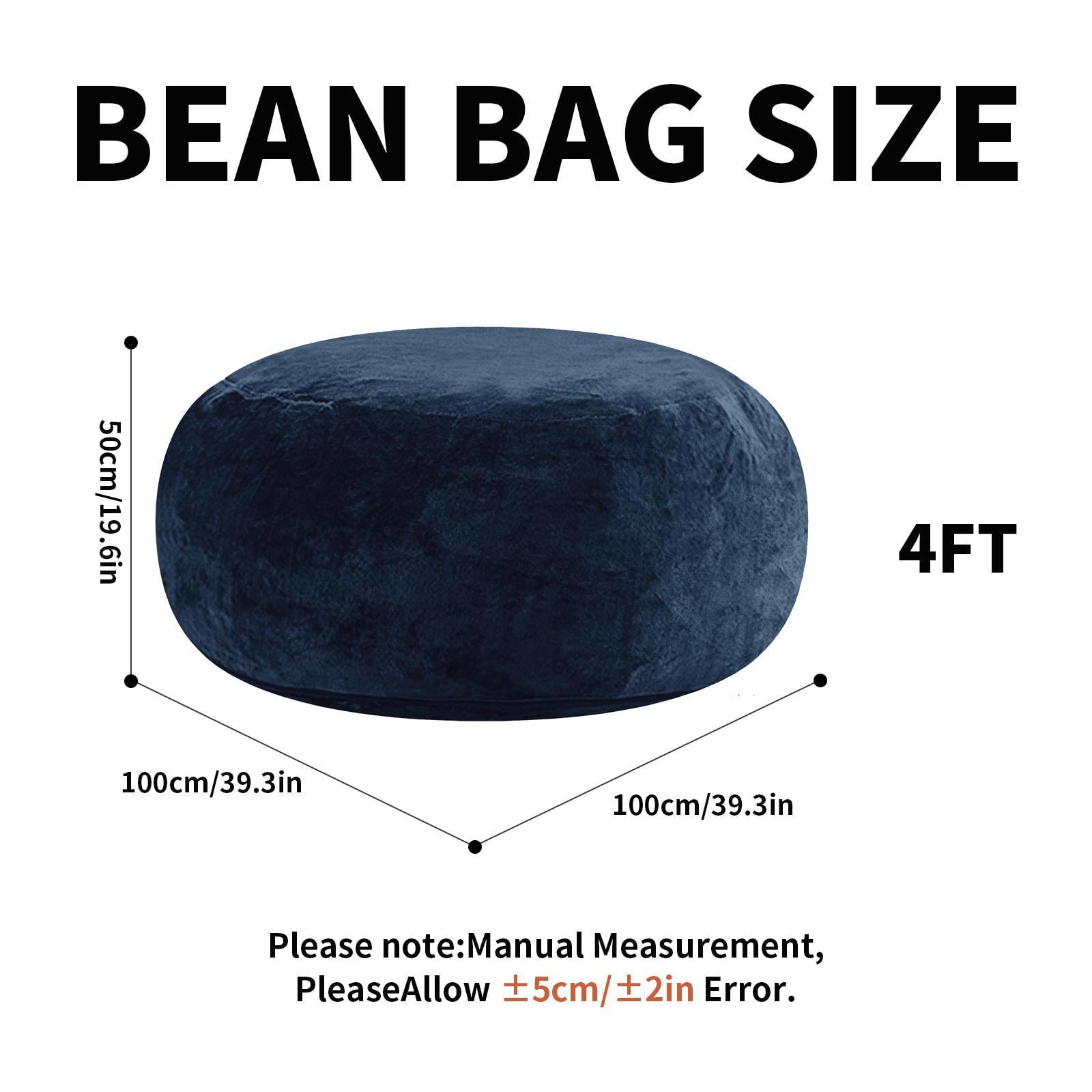 Hommoo 4FT Bean Bag Chair, Memory Foam Filling Soft Sofa with Flannel Cover, Round Sofa for Living Room, Bedroom, College Dorm, Blue