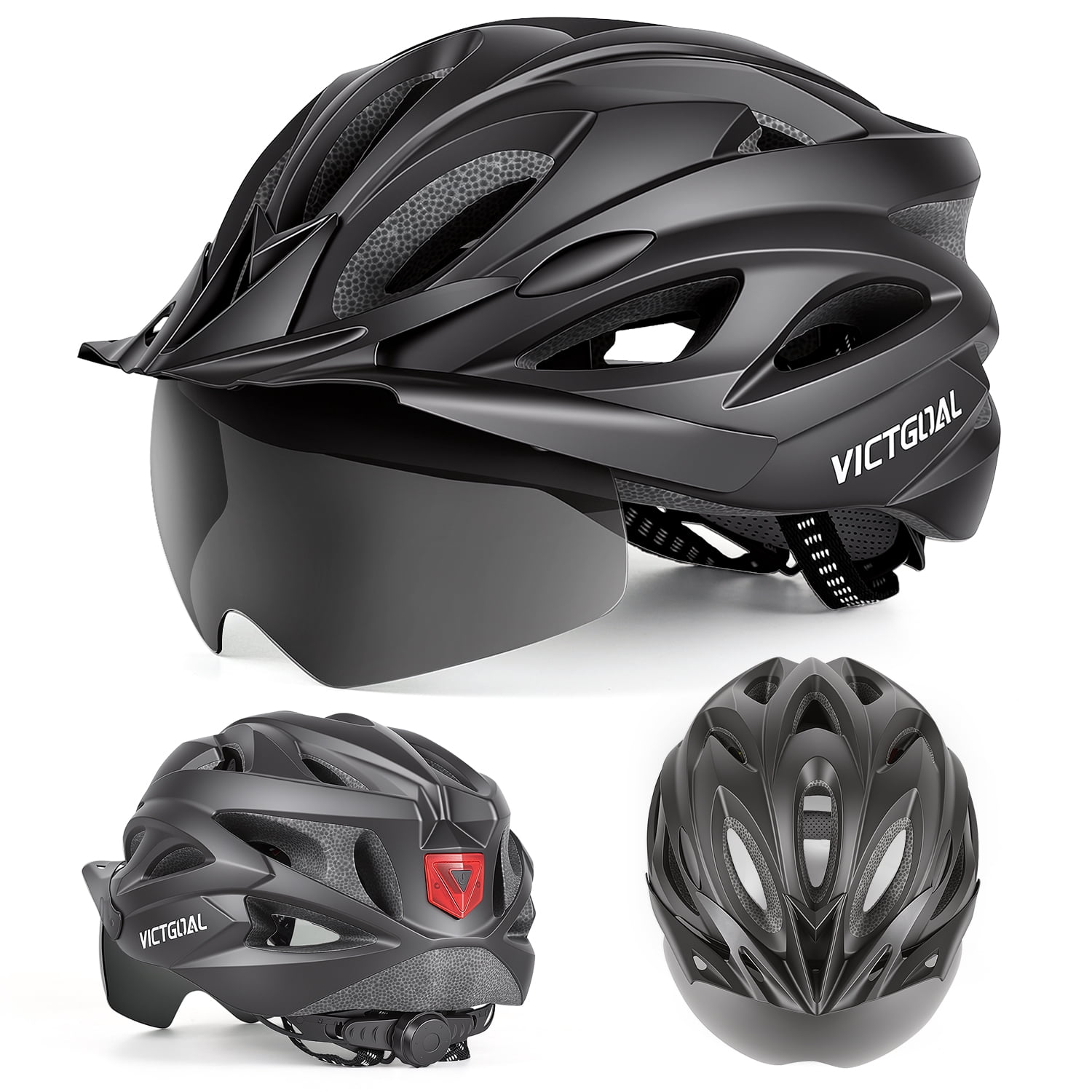 VICTGOAL Bike Helmet with Goggles & Visor – LED Light, Lightweight Cycling Helmet for Men Women MTB Road Ebike Scooter