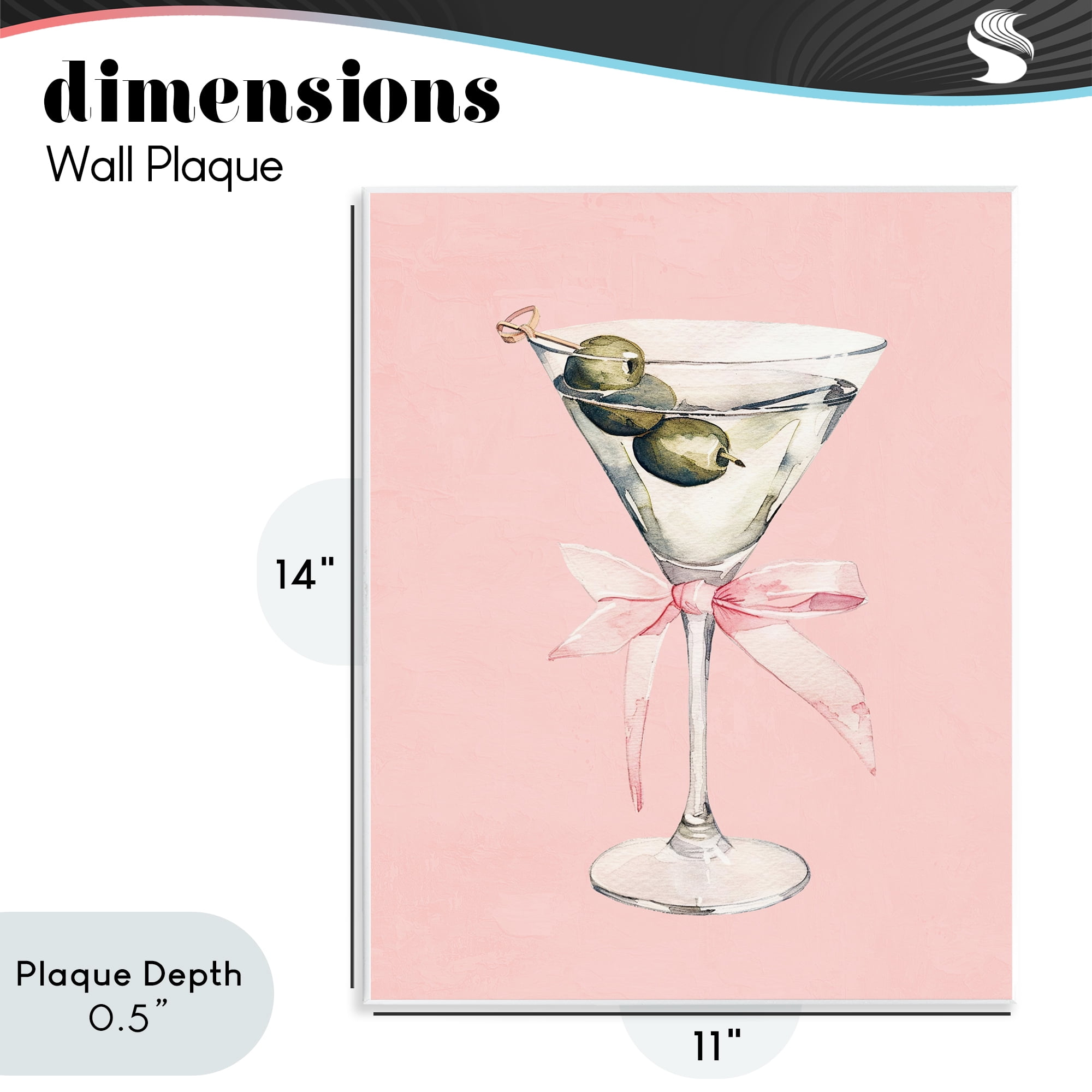 Stupell Industries Martini with Pink Bow Wall Plaque Art, design by Kim Allen
