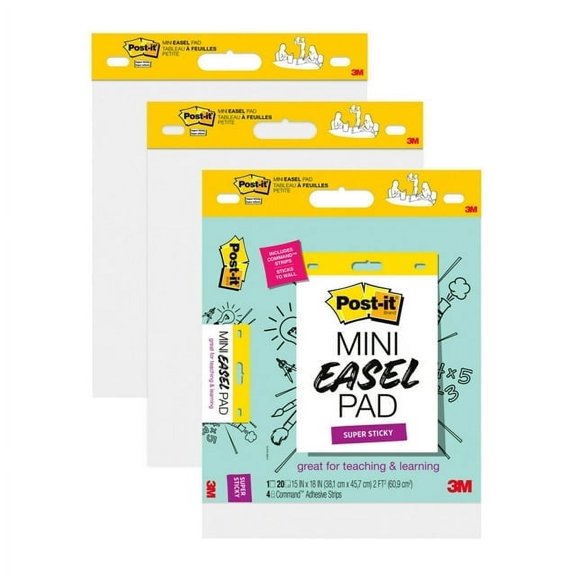 Post-it Self-Stick Mini Easel Pad, White, 15 in. x 18 in. 3 Pads (Pack of 2)