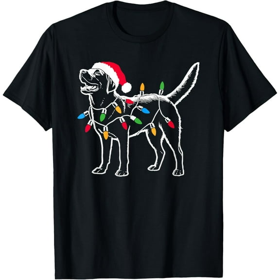 Premium model-Unisex-100% cotton-Funny Santa Labrador Retriever Christmas Lights Dog Lover T-Shirt for Men Women