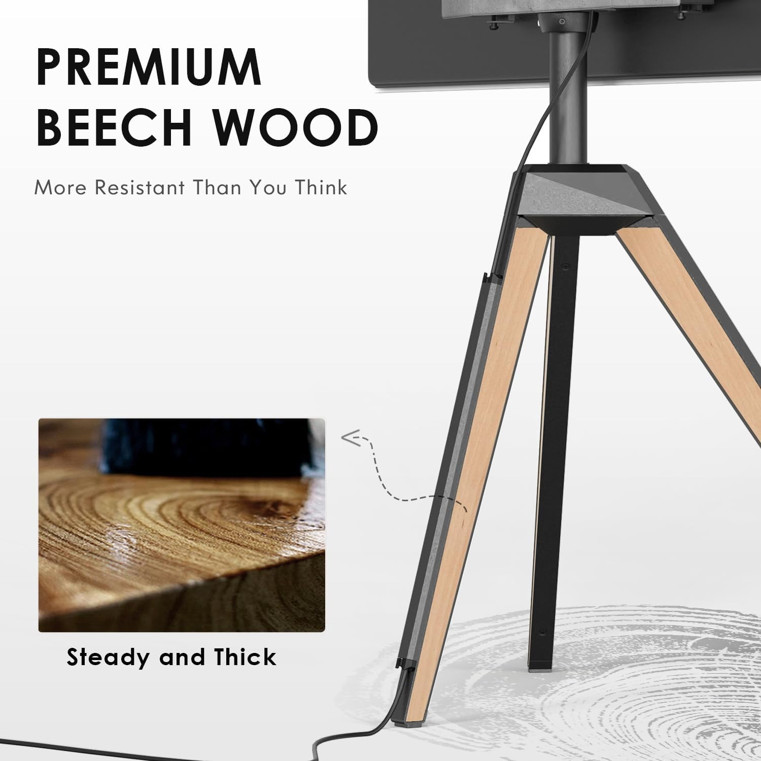 FITUEYES Picasso Series Corner TV Stand for 32–65 Inch TVs, Black & Light Wood, Swivel Mount