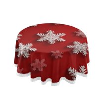 60 Inch Round Tablecloth with White Lace Trim Fall Table Cover for Elegant Dining Decor Red and White Snowflakes