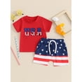 thumbnail image 5 of Aojekbee Baby Boy 4th of July Outfits, Short Sleeve Letter Embroidery Tops + Elastic Waist Striped Shorts Toddler Independence Day Set, 5 of 10