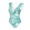 thumbnail image 4 of Yiaed Blue Marble Print Women's Ruffled One Piece Swimsuit V Neck Swimwear Slimming Monokini for Woman-XX-Large, 4 of 8