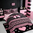 thumbnail image 2 of Erosebridal Dreamy Princess Bowknot 7 Pieces Bedding Comforter Set,Pink Black Vintage Floral Full Bedding Set For Kids,Pink Reversible, 2 of 7