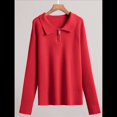 thumbnail image 4 of Suéter de Larga con Cremallera de un Cuarto para Mujer, Informal, Holgado, con Cuello en V y Punto Acanalado. Rojo L, 4 of 10