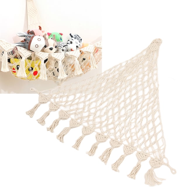 Stuffed Animal Hammock, Hand Knitted Bohemian Style Cotton Rope Plush Hammock For Plush Toy Storage
