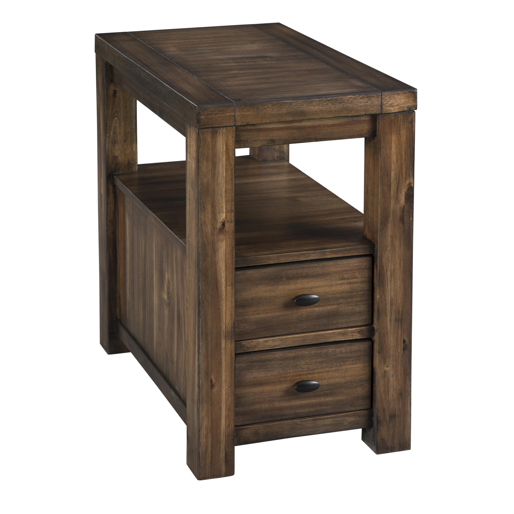 2 Drawer Chair Side End Table with Open Shelf, Brown - Walmart.com
