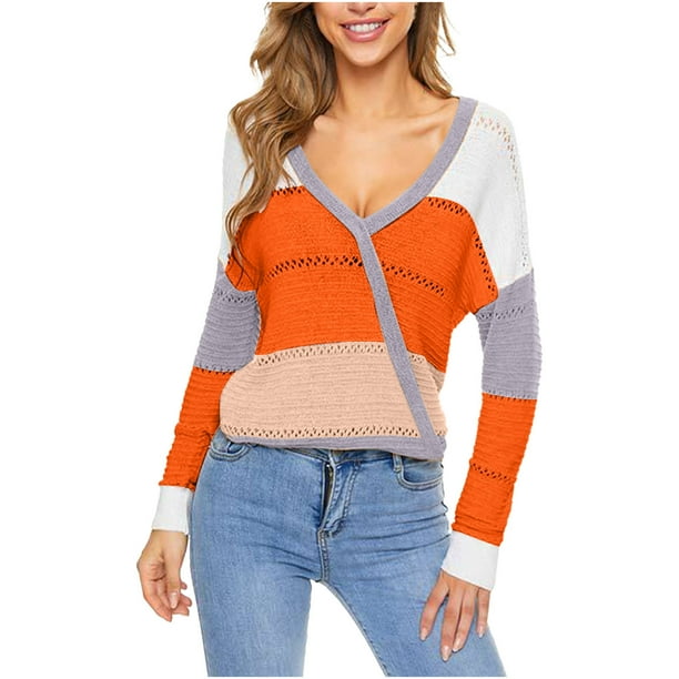 Puntoco suéter moda mujer Casual manga larga Casual Color contraste Patchwork suéter blusa liquidación de Navidad Puntoco Puntoco-5525