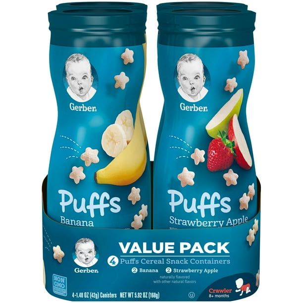 (8 Canisters) Gerber Puffs Cereal Snack Variety Pack