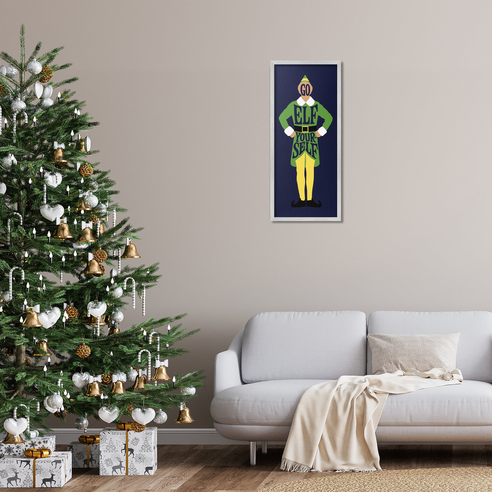 Stupell Industries Sassy Go Elf Yourself Holiday Painting Gray Framed Art Prints Wall Art, 13 x 30