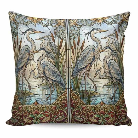 Throw Pillow Covers 18x18 Inch, Vintage Cranes Decorative Pillow Cases for Couch Sofa Bed, Country Retro Chic Glass Flower Textured Cotton Linen Square Home Decor Pillowcases with Hidden Zipper