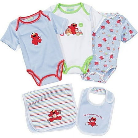 Sesame Beginnings - Baby Elmo 3-Pack Bodysuits, Bib and Burp Cloth