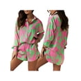 thumbnail image 4 of hirigin Women Casual 2 Piece Outfits Tropical Print Long Sleeve Button Down Shirt and High Waist Shorts Loungewear, 4 of 5