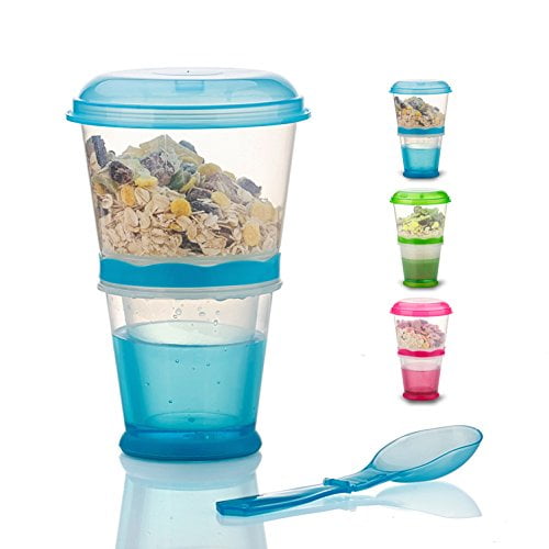 Cereal Yoghurt Container Insulated Mug  blue Cereal To-Go Mug with Milk Storage Container and Spoon 