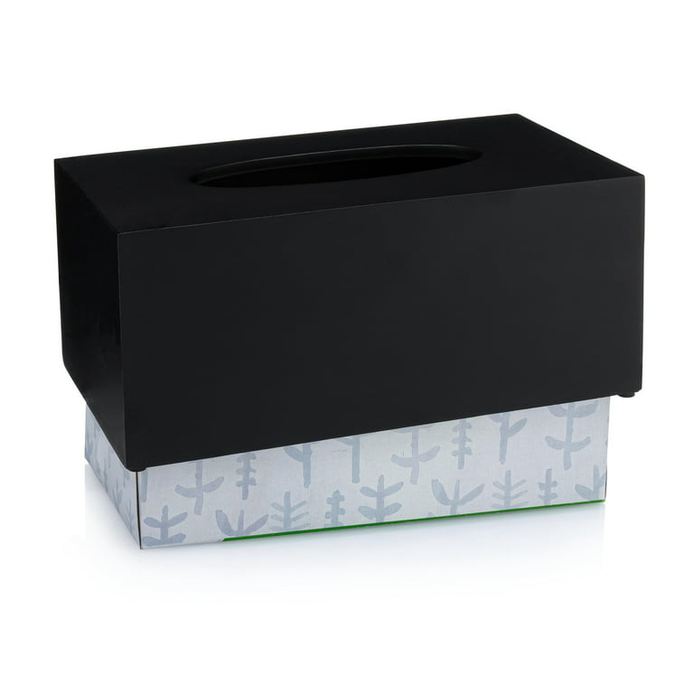 Essentra Home Rectangular Tissue Box Cover – Heavy Facial Tissue Box Cover  with Modern Matte Black Finish – Matte Black Collection
