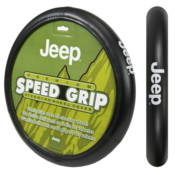 Plasticolor Jeep Black 15” Universal Fit Automotive Steering Wheel Cover, Vinyl