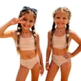 thumbnail image 3 of CCRFTGI Girls Swimsuits Size 7-8 2 Piece Set Swimming Girls Bathing Suit Beach Vacation Striped Bikinis Summer Cute Girls Clothes Swim Suit Kids Bikini Saffron 2-3 Years, 3 of 9